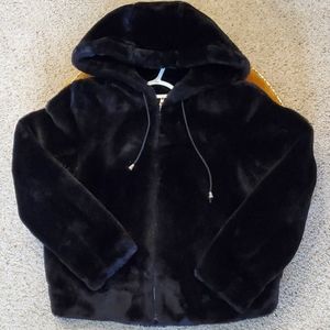 Fashion Nova fuzzy black hooded jacket